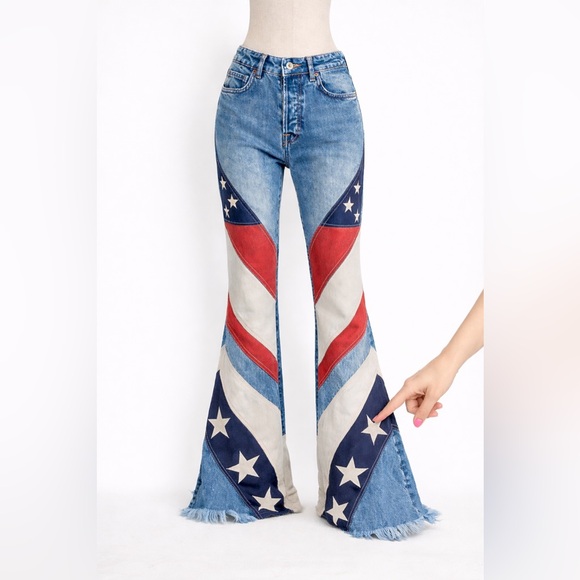 ❤️ Free people “ BETSY “ AMERICAN FLAG BELL BOTTOM ( 33 )